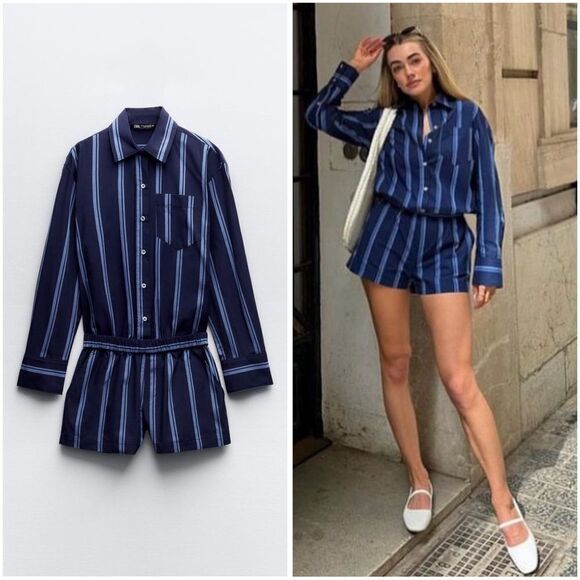 ZARA STRIPED POPLIN JUMPSUIT - Picture 1 of 13